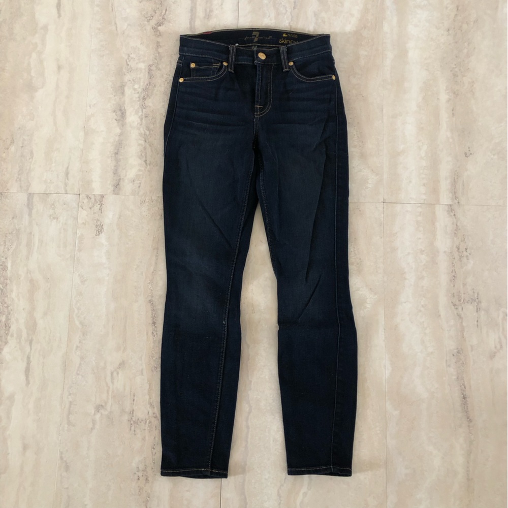 7FAM Ankle Skinny Dark Wash Jeans Size 24 Mid High Rise